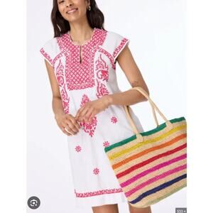 Roller‎ Rabbit Faith Embroidered Mini Dress white pink Cotton Womans Medium EUC